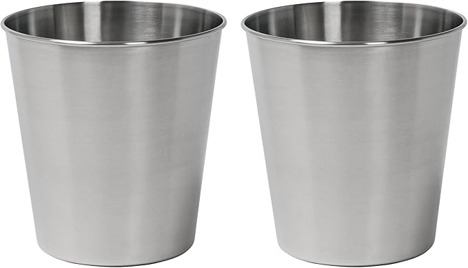 happimess HPM1113C-SET2 Nolan Modern Classic Smooth Steel 2 Gal Waste Bin for Kitchen, Office, Bathroom, Bedroom, Dorm, Brushed Steel (Set of 2)