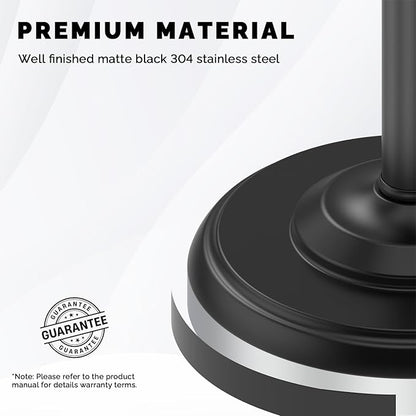 Black Toilet Paper Holder Stand, Matte Black Toilet Paper Holder Free Standing, Post Pivoting Design & Stable Weighted Base SUS304 Stainless Steel for Bathroom(Mega Roll)
