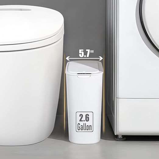 TIPGO Automatic Motion Sensor Bathroom Trash Can with Lid, 2.6 Gallon Touchless Trash Bin, Smart Garbage Can Plastic Slim Wastebasket for Bedroom, Office, Dorm (White)