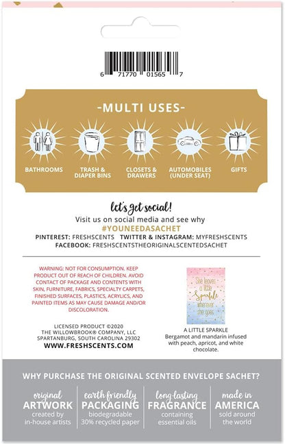 Willowbrook | Fresh Scents Scented Sachet Packet | Little Sparkle | Air Freshener Bags for Drawers, Closets, Cars | 6 Pack | Long Lasting Home Fragrance