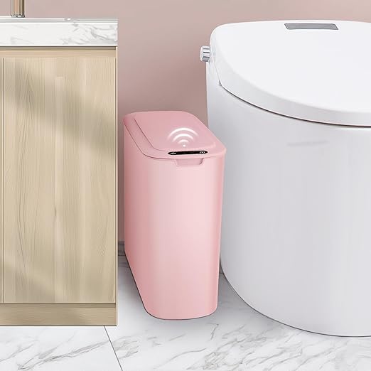 Cesun Automatic Motion Sensor Bathroom Trash Can with Lid, 2.6 Gallon Touchless Trash Bin, Smart Plastic Slim Garbage Can Small Wastebasket for Toilet, Office, rv, Bedroom, Living Room, Pink