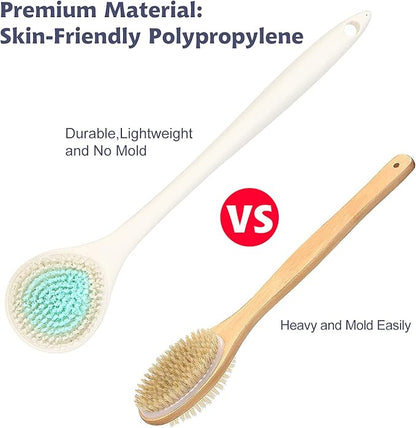 BEDELITE Back Bath Brush Long Handle for Shower of 2 - Soft Shower Brush for Men & Women,Back Brush Scrubber - 16.4" Long Skin Exfoliator for Body Bath Scrubber（2 Pack, Pink & Ivory）