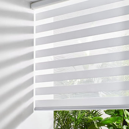 Persilux Zebra Blinds for Windows - Cordless, Room Darkening (52" W x 72" H, White) Light Control for Day and Night, Privacy Window Treatment