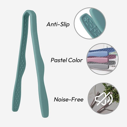 carrotez Mini Silicone Toaster Tongs, Anti-Slip,Non-Scratch Mini Tongs 7inch - Green
