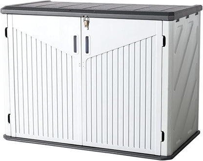 Aoxun Outdoor Storage Cabinet 35 Cu.Ft Outdoor Trash Can Storage Shed Waterproof Horizontal Storage Shed Outdoor Storage for Garbage Bin, Generator, and Lawn Mower (White)