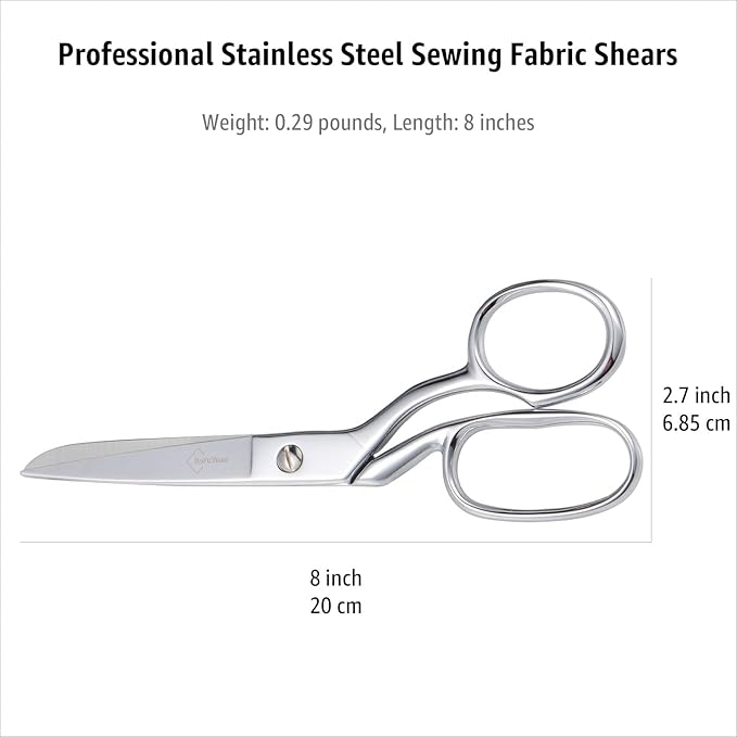 Professional Stainless Steel Fabric Scissors, 8-Inch Heavy Duty MultiPurpose Tailor Sewing Scissors for Fabric Cutting, Leather, Craft, Sharp Precision Shears Blades, Ergonomic Comfort Grip