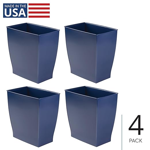 iDesign Small Rectangular Bathroom Trash Cans - Set of 4 - Navy Blue - Made in USA