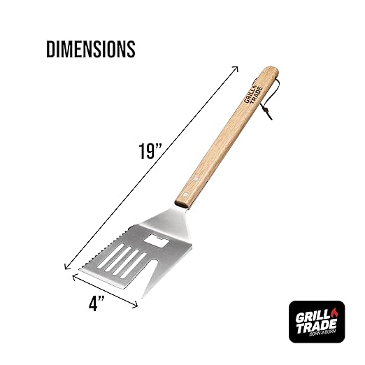 Grill Trade 5-in-1 Grill Spatula with Knife, Fork, Tenderizer, Bottle Opener, and Turner BBQ Tool - Multifunction with Wooden Handle-Ergonomic Cooking Tool for Outdoor Grilling, Flipping, Cutting-19''
