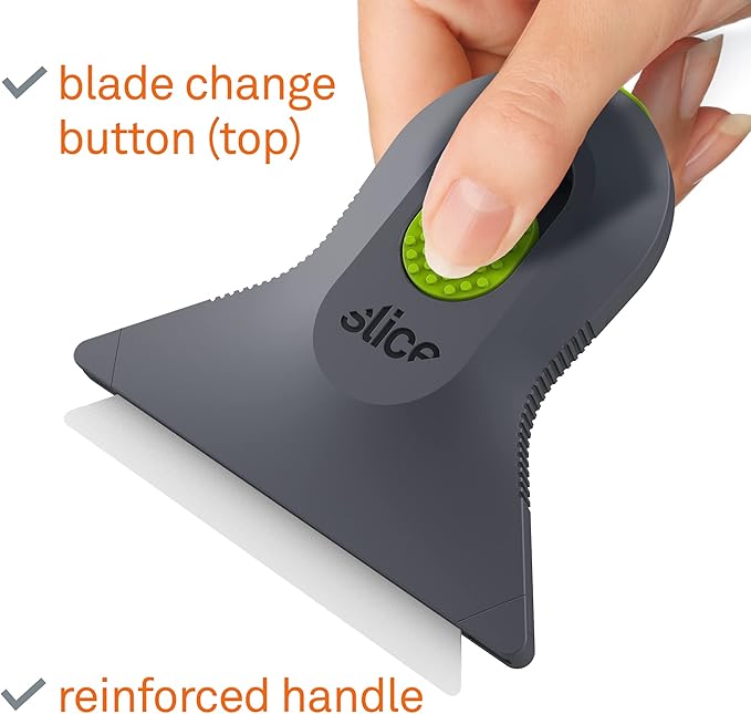 Slice 10590 Small Scraper, Ceramic Blade, Lasts 11x Longer Than Metal, Finger Friendly, Comfortable to Use, No Strain on Thumb or Hand, Auto-Retractable, Compact Size, Left or Right Hand
