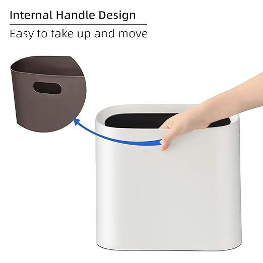 SUBEKYU 2.3 Gal Trash Can for Bathroom,Small Office Garbage Can for Kitchen,Slim Rectangular Waste Bin,Plastic,White