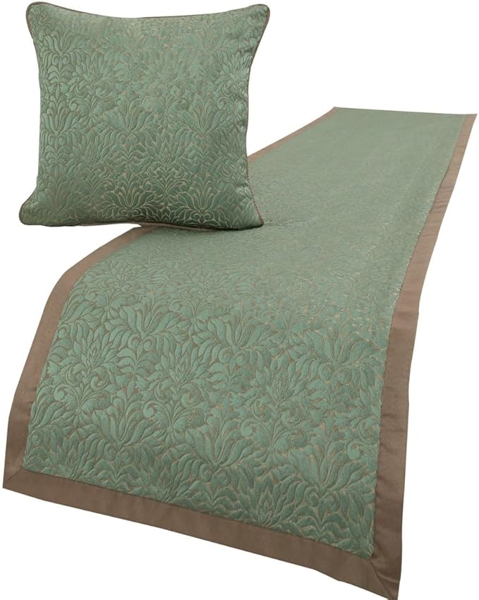 The HomeCentric King/Queen/Twin Blue & Beige Decorative CA King 86"x18" Bed Runner Without Pillow Cover, Damask Bed Scarf on Jacquard Fabric - Arabella