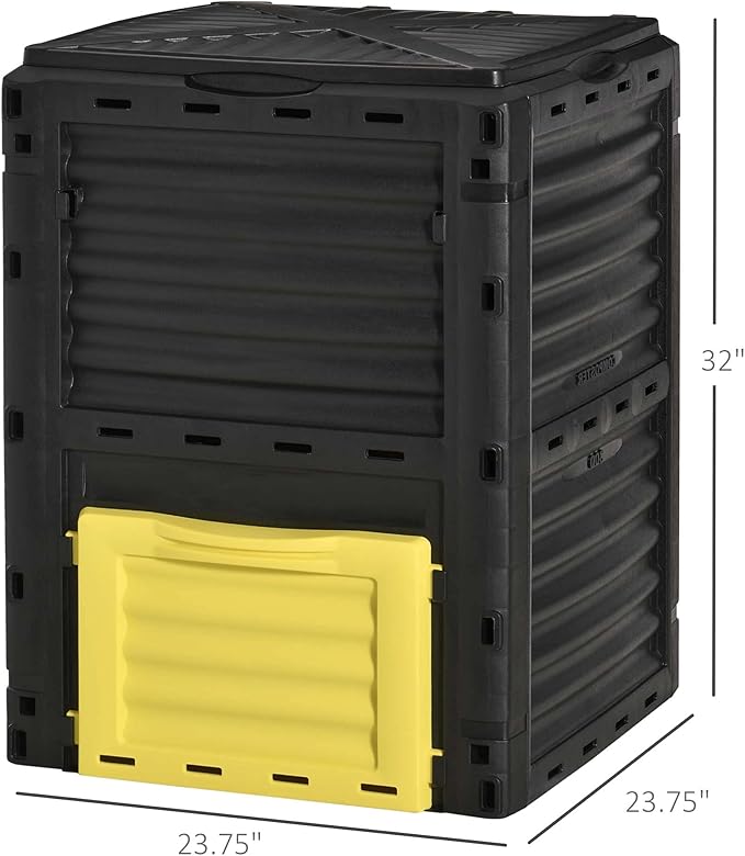 Outsunny Garden Compost Bin 80 Gallon Outdoor Large Capacity Composter Fast Create Fertile Soil Aerating Box, Easy Assembly, Yellow