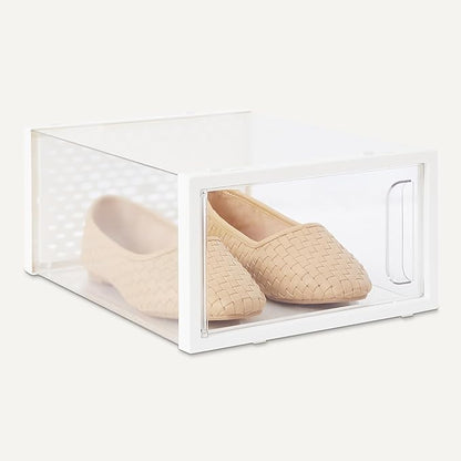 Amazon Basics Stackable and Foldable Clear Shoe Storage Organizer Box, Small, Pack of 12