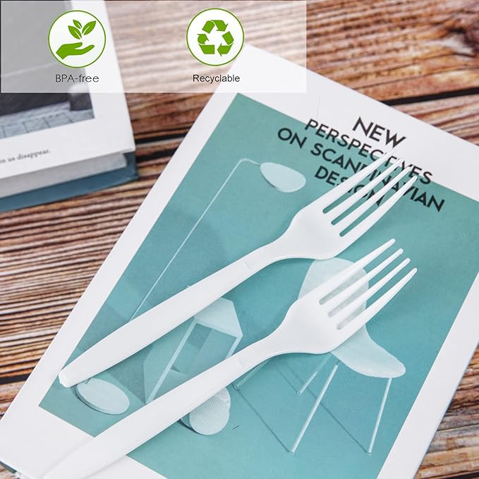 Liacere 360 Pieces White Plastic Forks - Disposable Forks - 6.7inch Heavy Duty Fork - White Plastic Utensils -Perfect for Parties Dinners Restaurants