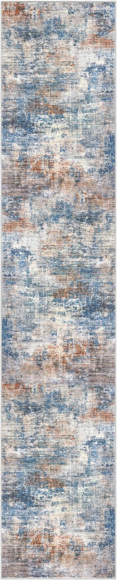 IOHOUZE Abstract Runner Rug 2x10 Ft Washable Runners for Hallways, Non Slip Kitchen Runner Printed Faux Wool Entryway Runner Indoor, Modern Abstract Floor Carpet for Hall Kitchen, Blue Rust