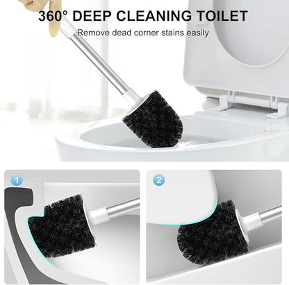 SetSail Toilet Brush 3 Pack Toilet Bowl Brush and Holder Toilet Cleaner Brush with Nylon Bristles Ventilated Toilet Brushes for Bathroom with Holder for Toilet Scrubber Cleaning, White & Grey