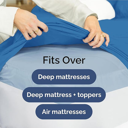 Extra Deep Pocket King Sheets - 4 Piece Breathable & Cooling Bed Sheets - Hotel Luxury Bed Sheet Set - Soft, Wrinkle Free & Comfy - Easily Fits Extra Deep Mattresses - Deep Pocket Royal Blue Sheets