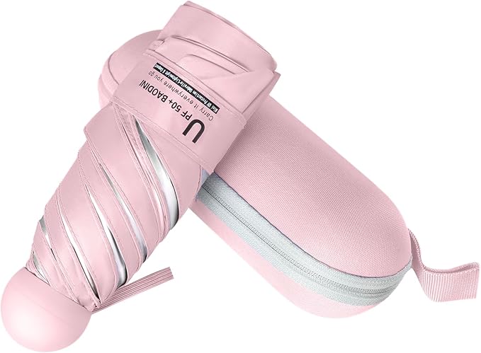 BAODINI Travel Mini Umbrella for Purse With Case Small Compact UV Sun Protection Sun Lightweight Tiny Pocket Umbrella for Women Girls and Men