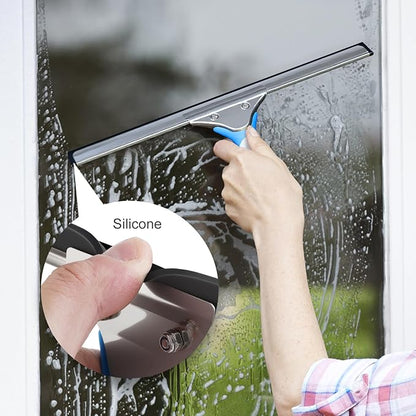 Professional Window Cleaning Kit 14IN, with Silicone Squeegee Blade, Microfiber Scrubber & Cloth, Windows Cleaning Tools, All-in-one Window Washing Supplies, Commercial & Household Use