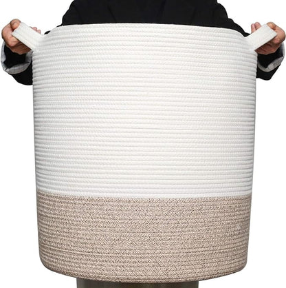 MINTWOOD Design 83L Extra Large 20x18 Inches Decorative Woven Cotton Rope Basket, Tall Laundry Basket Hamper, Blanket Basket for Living Room, Round Storage Baskets for Pillows, Towels, Light Brown