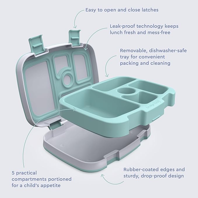 Bentgo Kids Prints Leak-Proof, 5-Compartment Bento-Style Kids Lunch Box - Ideal Portion Sizes for Ages 3-7, Durable, Drop-Proof, Dishwasher Safe, & PFAS & BPA-Free Materials (Sea Life)