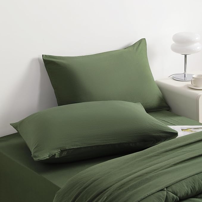 NTBAY Twin Comforter Set with Sheets, 5 Pieces Soft and Breathable Twin Bedding Set, Twin Bed in a Bag, Down Alternative Comforter Set Solid Color All Season, Kids Bedding Set, Olive Green