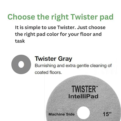 Diversey DD800350 TASKI Twister Intellipad Diamond Coated Floor Machine Cleaning Pad, Made in USA, Burnish to High Super Gloss Finish, Grey/Brown, 15-inch (Pack of 2)