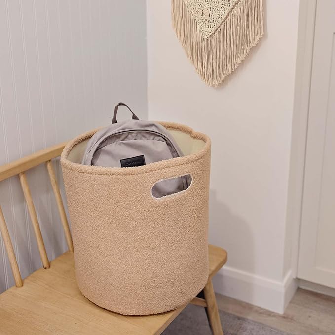 PUTSKA Basket –Round Storage for Clothes – Soft Baby Girl Basket for Nursery, Kids Room, Bedroom, Living Room –Large, Brown