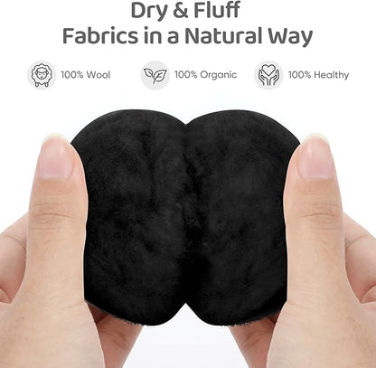 Wool Dryer Balls 6 Pack, Natural Fabric Softener, Dryer Balls Laundry Reusable, Reduces Clothing Wrinkles and Saves Drying Time (Black)