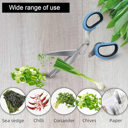 5 Blade Herb Scissors Kitchen Herbs Shears Cutter Set Multipurpose Cutting Shear with 5 Stainless Steel Blades & Safety Cover & Cleaning Comb Salad Sizzors Cilantro Chive Parsley Scissors (Blue Black)