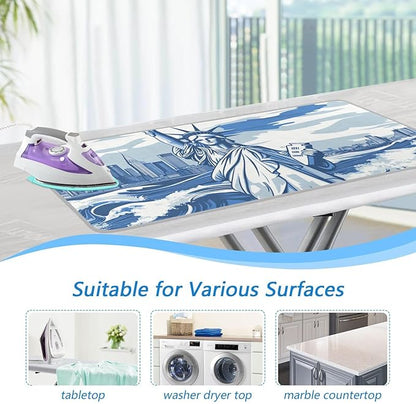 Ironing Mat Portable Ironing Pad Ironing Blanket for Table Top Heat Resistance Double-Side Using Travel Large 47.2 x 27.6 Inch Foldable Lightweight Statue Of Liberty New York Skyline Waves Bl