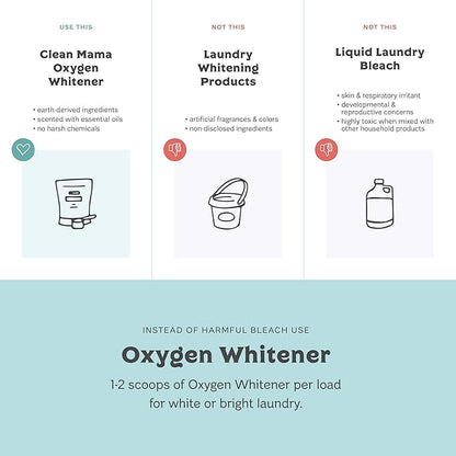 Clean Mama Natural Oxygen Whitener and Stain Remover - Color-Safe Natural Bleach Alternative - Plant-Derived Oxygen Powder, Whitens & Brightens Whites and Colors - Sweet Mint, 2.53 lbs