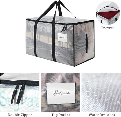 Heavy Duty 93L (24.5 Gallon) Stackable Storage Bins with Fully Openable Lids, Moving Bags Heavy Duty, Clear Plastic Totes for Moving Storage, Home Organization, Closet, Dorm Room. 4 Pack