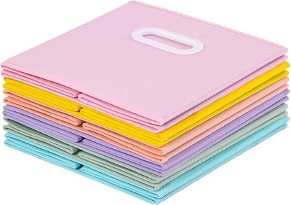 Stero Fabric Storage Cubes Bins, 13 inch Fun Colored Foldable Storage Baskets with Dual Plastic Handle for Home, Kids Room, Closet and Toys Organization, Multi Colored, Set of 6