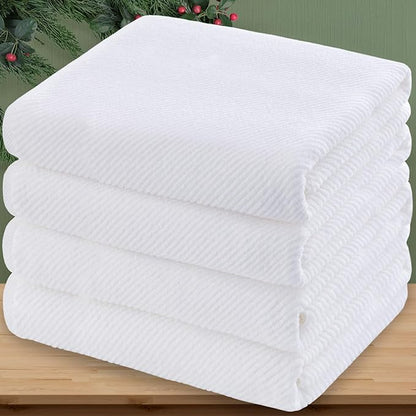 Luxury Bath Towels, Bath Towels Set of 4, Large 30" x 56" - 100% Cotton | Quick Dry | Light Weight | Thick | Soft | Absorbent, Luxury Shower Towel Sets for Bathroom, Towel Gift Set, White