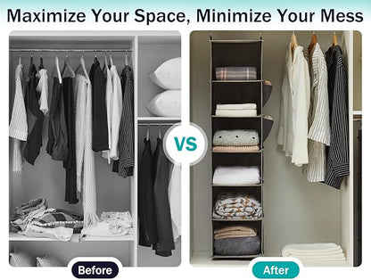 YOUDENOVA Hanging Closet Organizer, 6-Shelf Closet Hanging Storage Shelves, 2 Packs, Grey