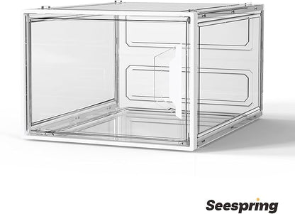Shoe Storage Boxes Fit Size 13, White Plastic Stackable Shoe Organizer for Closet, Shoe Rack & Holder Sneaker Container, Thicken & Sturdy 6-Sided Hard Clear White 6 Pack