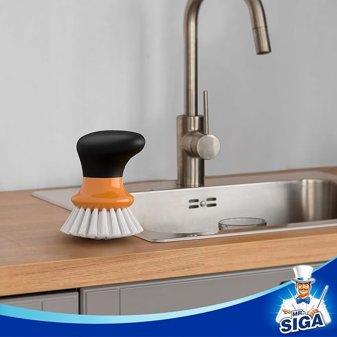 MR.SIGA Dish Scrub Brush, Palm Brush Dish Scrubber with Ergonomic Grip, Kitchen Brushes for Dishes, Orange, Pack of 2