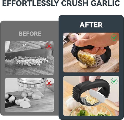 2 Pack Garlic Press Rocker Set – Innovative Stainless Steel Garlic Mincer & Crusher with 2 Peelers, 2 Scrapers, and 2 Brushes for Effortless Garlic Prep | Complete Garlic Tool Kit (GREEN)