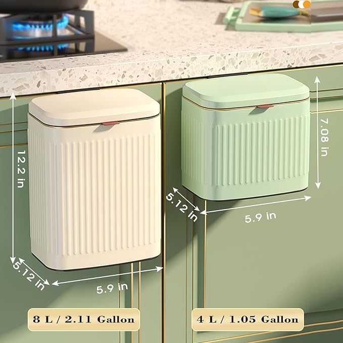 GloDeals Kitchen Trash Can with Lid, 2 in 1 Small Garbage Can Compost Bin Countertop, Wall-Mounted Under Sink Indoor Trash Bin for Kitchen, Bathroom, Cabinet Trash Can Hanging (Vintage Green/2.1Gal)