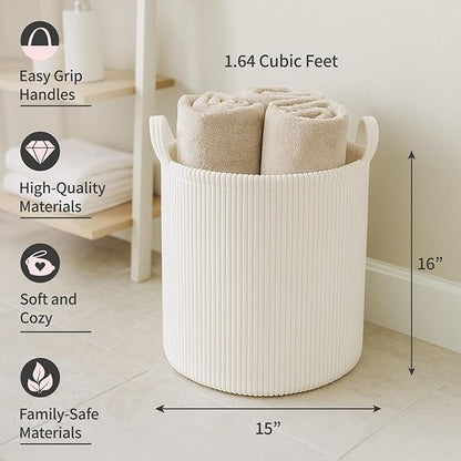 PUTSKA Blanket Basket – Round Storage for Toys and Blankets, Clothes, Stuffed Animals – Soft Baby Girl Basket for Nursery, Kids Room, Bedroom, Living Room – Large, Cream