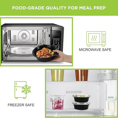 WGCC Meal Prep Containers with Lids - 50Pack 32OZ Meal Bowls, Round To Go Containers, BPA-Free, Freezer & Dishwasher Safe