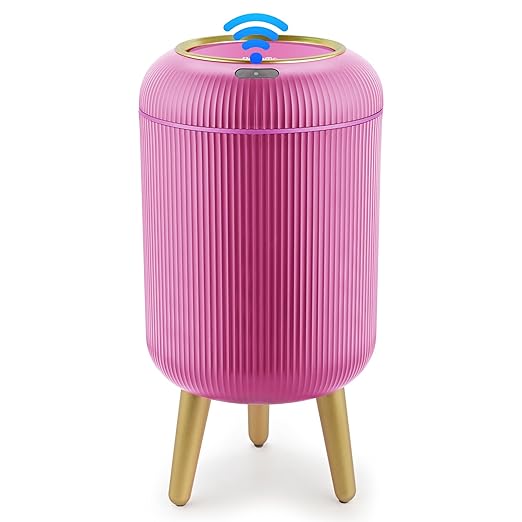 Pukomc Smart Sensor Wastebasket, Convenient and Hygienic Easy to Use, Technology Sensor Waterproof Wastebasket Plastic Trash can for Kitchen, Bathroom, Bedroom, Living Room, Office and Outdoor Pink