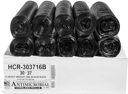 Aluf Plastics High Density Trash Bags, 30 Gallon, 500 Count, 16 Micron (eq), 30" x 37", Black, for Bathroom, Office, Industrial, Commercial, Janitorial, Municipal, Recycling
