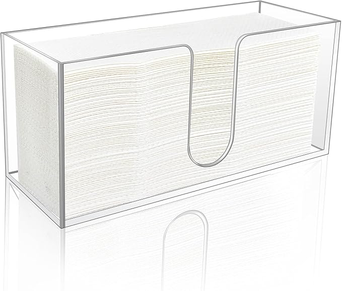 1Pack Acrylic Countertop Paper Towel Holder, Paper Towel Dispenser Countertop/Acrylic Napkin Holder(5mm Acrylic) C-fold or MultiFold Trifold Paper Towels for Bathroom, Kitchen,Restaurant (1)