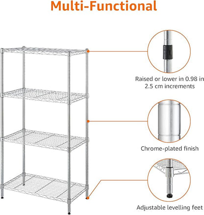 Amazon Basics 4-Shelf Adjustable, Storage Shelving Unit, (200 Pound Loading Capacity per Shelf), Steel Organizer Wire Rack, 13.4"D x 23.2"W x 48"H, Chrome