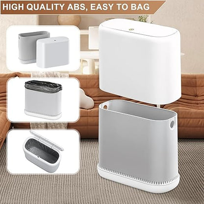 funest Bathroom Trash Cans, Garbage Can with Press Type Lid,10L Dogproof Slim Plastic Narrow Trash Bin