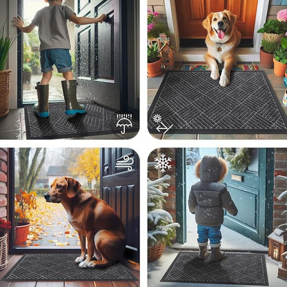Smiry Front Door Mat Outside Entrance, Heavy Duty Outdoor Indoor Natural Rubber Doormat, Non Slip, Trap Dirt and Moisture, Easy Clean, Low Profile Patio Porch Entryway Mat, 47x23, Light Grey