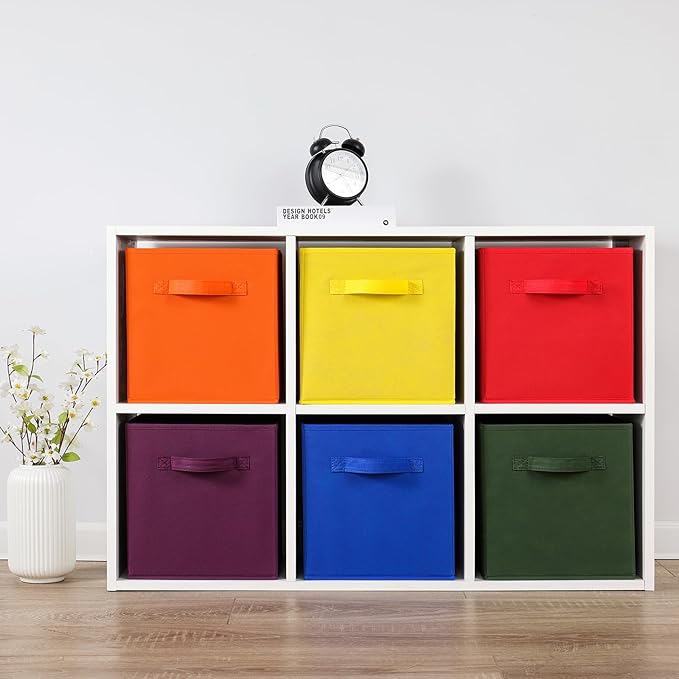 Stero 13x13x13 Inch Fabric Storage Bins 6 Pack Fun Colored Durable Storage Cubes with Handles Foldable Cube Baskets for Home, Kids Room, Closet and Toys Organization Orange-Multi Colors-2