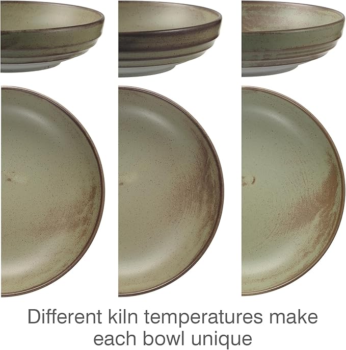 HAPPY KIT 9'' Pasta Bowls, 42oz Pasta Bowls Set of 4, Large Salad Bowl, Ceramic Serving Bowls,Double Reactive Glaze, Ideal for Housewarming, Festivals, Microwave Safe (Moss Green)